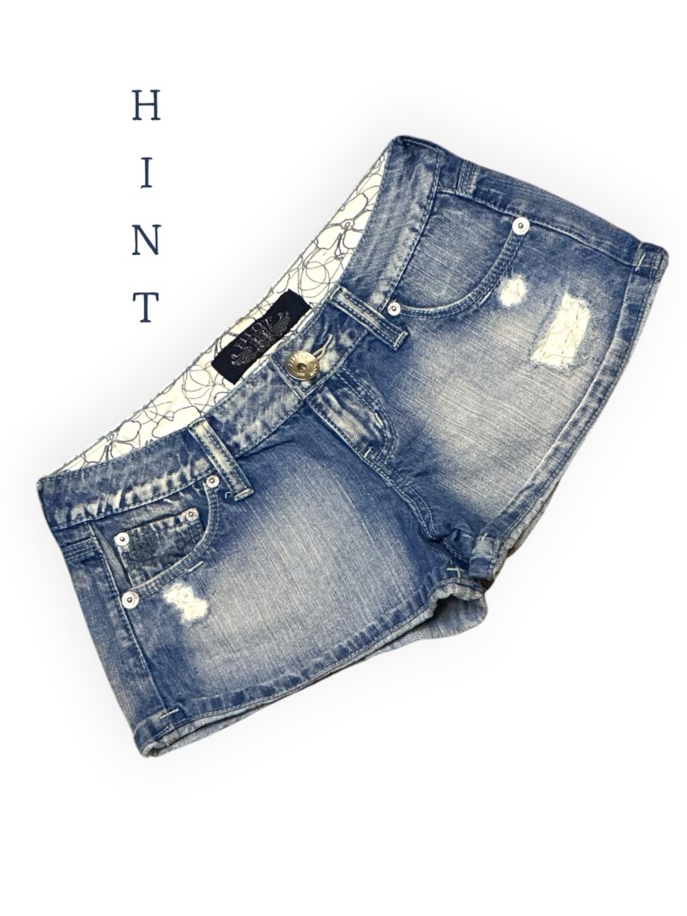 Hint Women's Distressed Blue Jean Shorts
